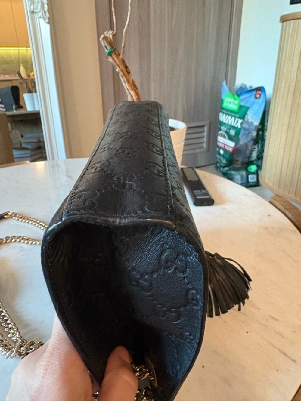 GUCCI BLACK GUCCISSIMA EMILY SMALL CHAIN SHOULDER BAG - Picture 12 of 13
